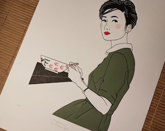 Ayako Miwa (Fin d'automne - 1960) – Linogravure gravée et imprimée à la main – handmade linocut print