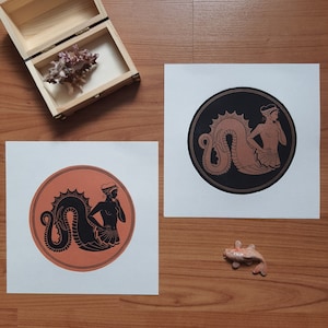 Scylla – Linocut engraved and printed by hand – handmade linocut print