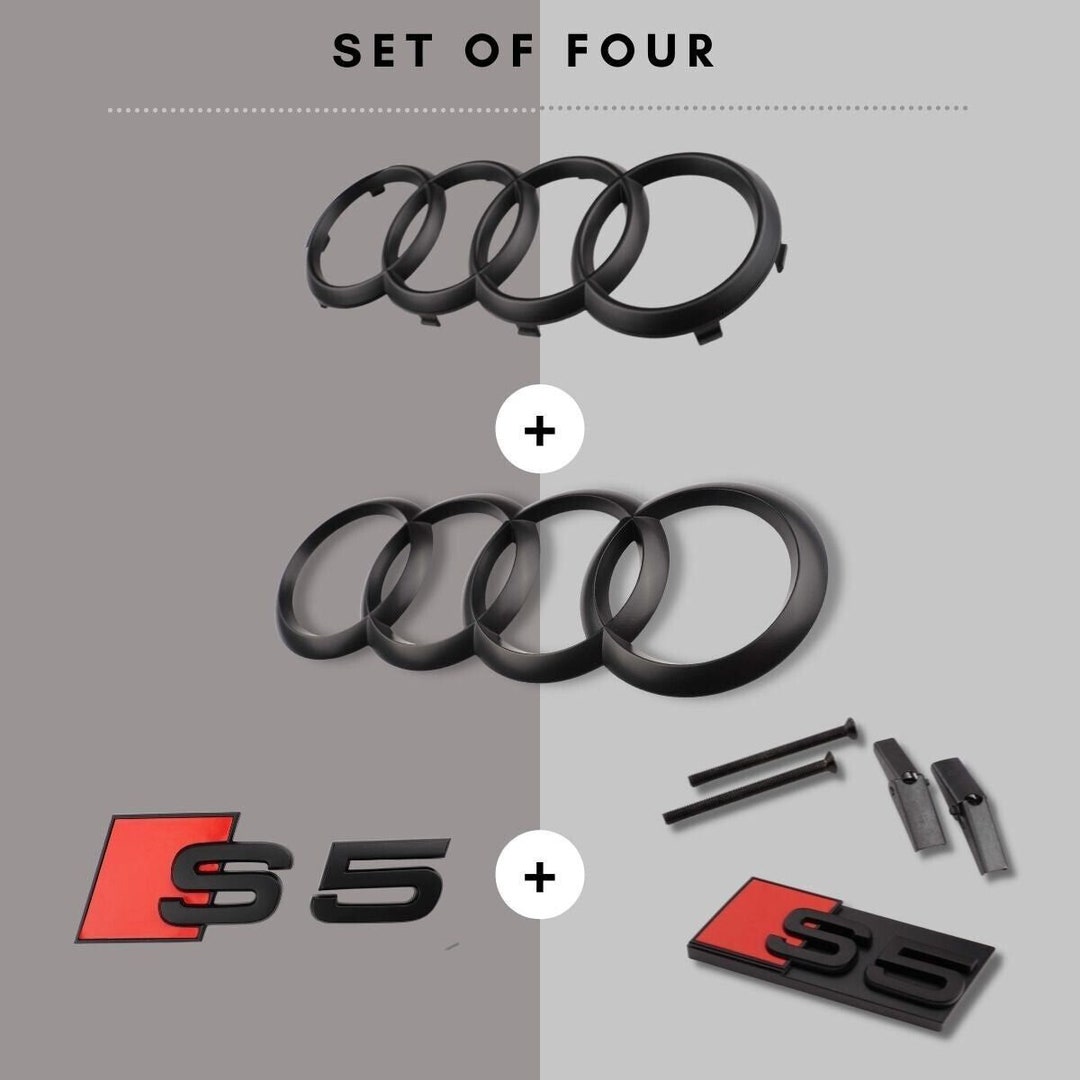 Audi S5 Matt Black Set Kit Badges Front Rear Rings Grille Boot Emblem