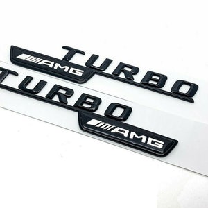 2 X black Mercedes AMG Turbo side Fender Badges A C B E CLA CLS class
