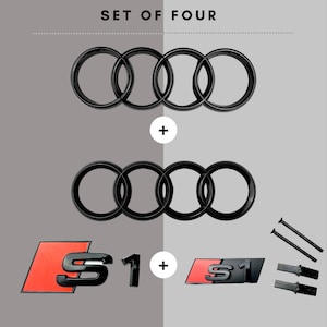 Audi S1 Glossy Gloss Black Set Kit Badges Front Rear Rings Grille Boot Emblem Black SET KIT Front Rings Badge Lid Trunk Emblem shiny hood