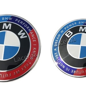 for bmw with letters 82mm + 74mm Set 50th anniversary M BMW Emblem Logo Replacement for Hood and Trunk 82mm 74mm for ALL Models BMW E30 E36
