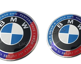for bmw with letters 82mm + 74mm Set 50th anniversary M BMW Emblem Logo Replacement for Hood and Trunk 82mm 74mm for ALL Models BMW E30 E36