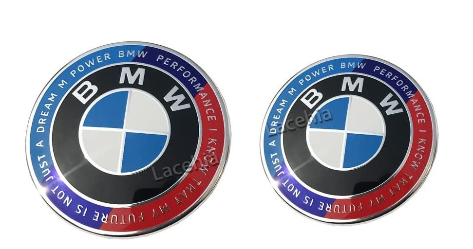 for bmw with letters 82mm + 74mm Set 50th anniversary M BMW Emblem Logo  Replacement for Hood and Trunk 82mm 74mm for ALL Models BMW E30 E36