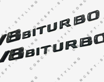 2 x Mercedes V8 biturbo-badge/embleem zijkant glanzend zwart C63 E63 S63 Ml63 Amg G63