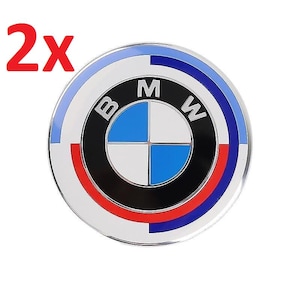 2pcs BMW 50th Anniversary Emblem Badge Set 82mm – Front Hood Rear Trunk Logo Replacement for BMW E90 E92 F10 F30 G30 X3 X5 X6 M Series