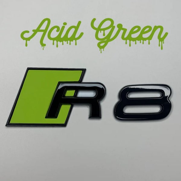 Acid Green R8 Hinten Abzeichen Audi R8 Abzeichen Kofferraumdeckel Emblem Hummel Gelb, Carbon, Diamant, Pink, Blau, Titan, Grün Wählen Sie eine Farbe.