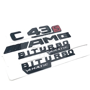 Mercedes C43s Amg & Biturbo 4matic Gloss Black Badge Boot For C Class Badge Set