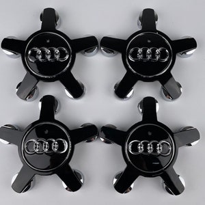 4 x Audi 5 Star Spyder Black Alloy Wheel Centre Hub Caps Emblem 135mm 4FO601165N gloss glossy 4F0601165N