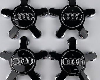 4 x Audi 5 Star Spyder Black Alloy Wheel Centre Hub Caps Emblem 135mm 4FO601165N gloss glossy 4F0601165N