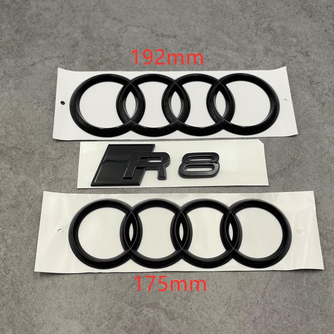Audi R8 Black Glossy Gloss Finish Set Kit of Badges Front Rear Rings ...