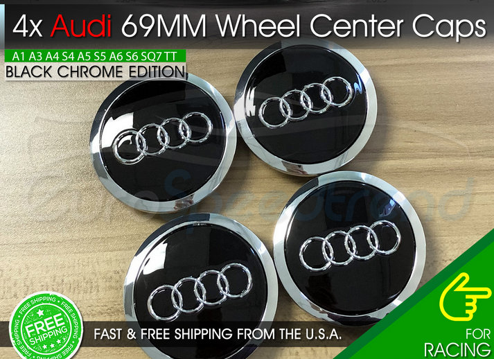 69 mm, lot de 4 pour AUDI enjoliveur de jante noir moyeu enjoliveurs de roue emblème 4B0601170A 2024