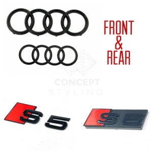 Audi S5 Gloss Black Set Kit Badges Front Rear Rings Grille Boot Emblem  Black SET KIT Front Rings Badge Lid Trunk Emblem glossy hood