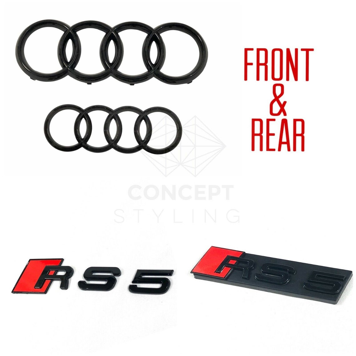 Gloss Black Audi A6 S Line C7 Badge Set – Front & Rear Rings, OEM Style
