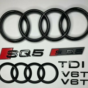 Audi SQ5 Gloss Black Set Kit of Front Rings Badge Grille Boot Lid Trunk Emblem  Black SET KIT Front Rings Badge Lid Trunk Emblem glossy hood