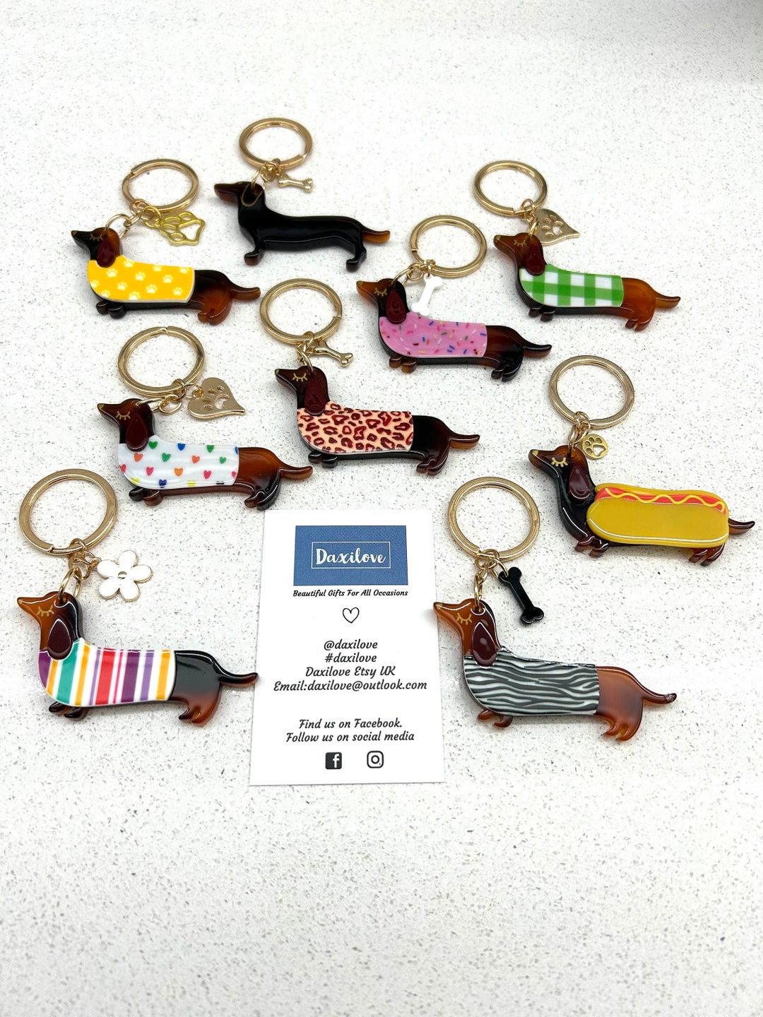 Dachshund, Sausage Dog Keyring Keychain in Different Patterns With
