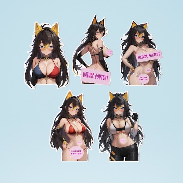 5x Cute Sexy Anime Cat girl Dehya Bikini 4 inch (10Cm) Glossy Vinyl Die-Cut Sticker Anime collectable gift