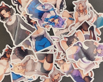20 Anime Cat Girls Stickers Pack Waterproof vinyl , themed monster girl stickers, notebook, hydro flask stickers, Waifu Sticker