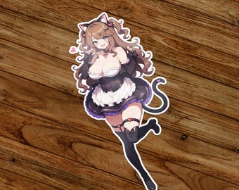 Anime Cat Girl Maid Sticker | Glossy Vinyl Die-Cut (4 inch)