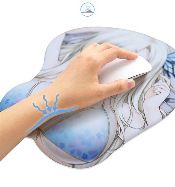 Tapis de souris sexy en silicone avec repose-main 3D Boobs Seins Girl  Brunette