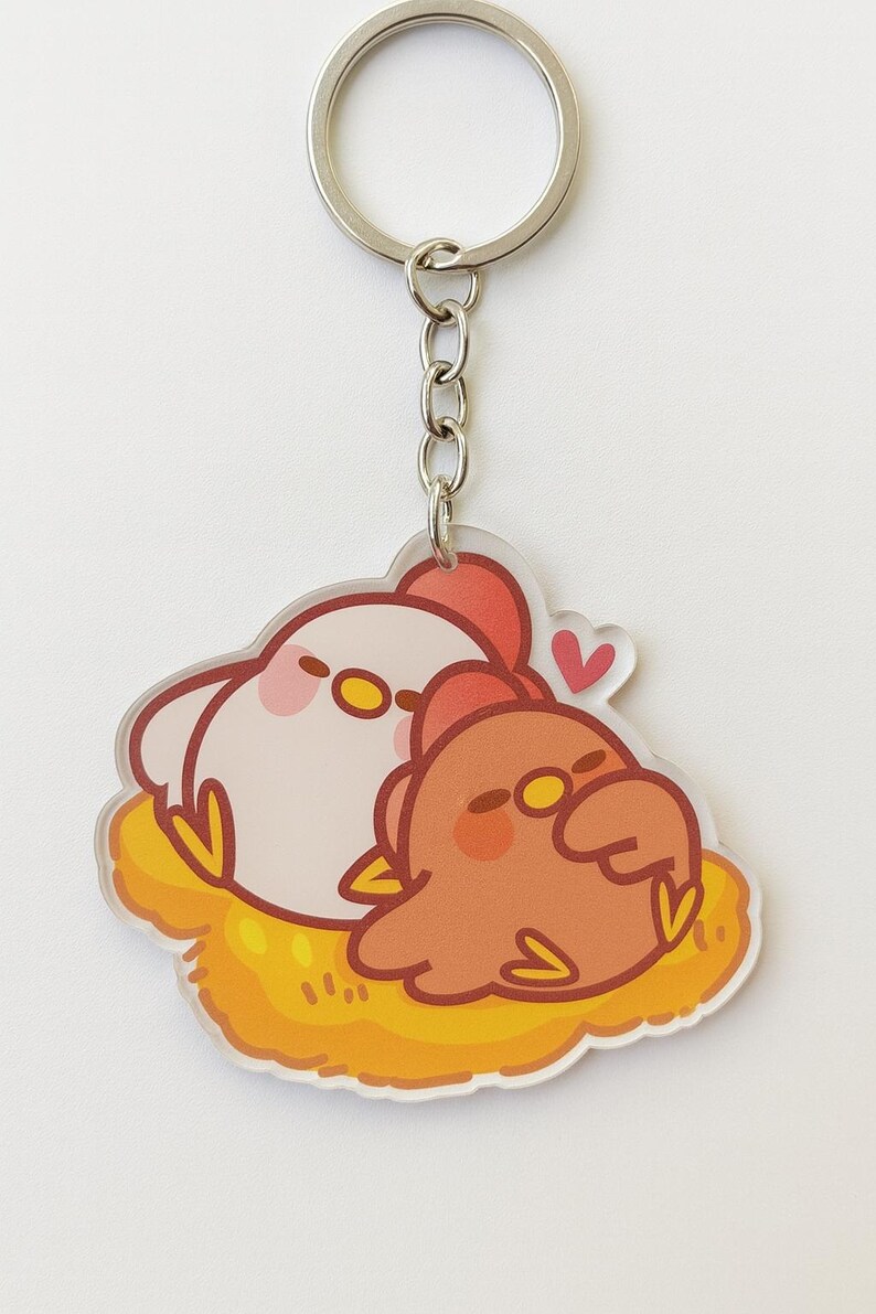 Cute Chicken Couple Acrylic Keychain | Kawaii Farm Animal Keyring | Hen ...