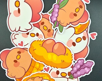 Pack de pegatinas de pollo y pollito: pegatinas de vinilo kawaii de animales de granja con nidos, flores y corazones. Resistentes al agua, ideales para diario o portátil.