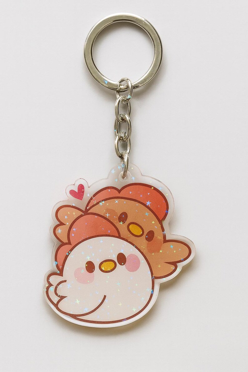 Cute Chicken Couple Acrylic Keychain | Kawaii Farm Animal Keyring | Hen ...