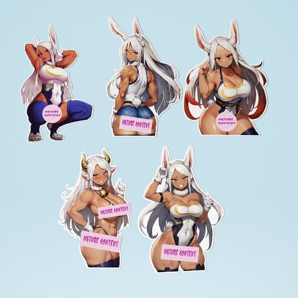 5x Cute Sexy Anime Dark Skin Bunny Girl Cowgirl Bikini Gym Waifu 4 inch (10Cm) Glossy Vinyl Die-Cut Sticker Anime collectable gift