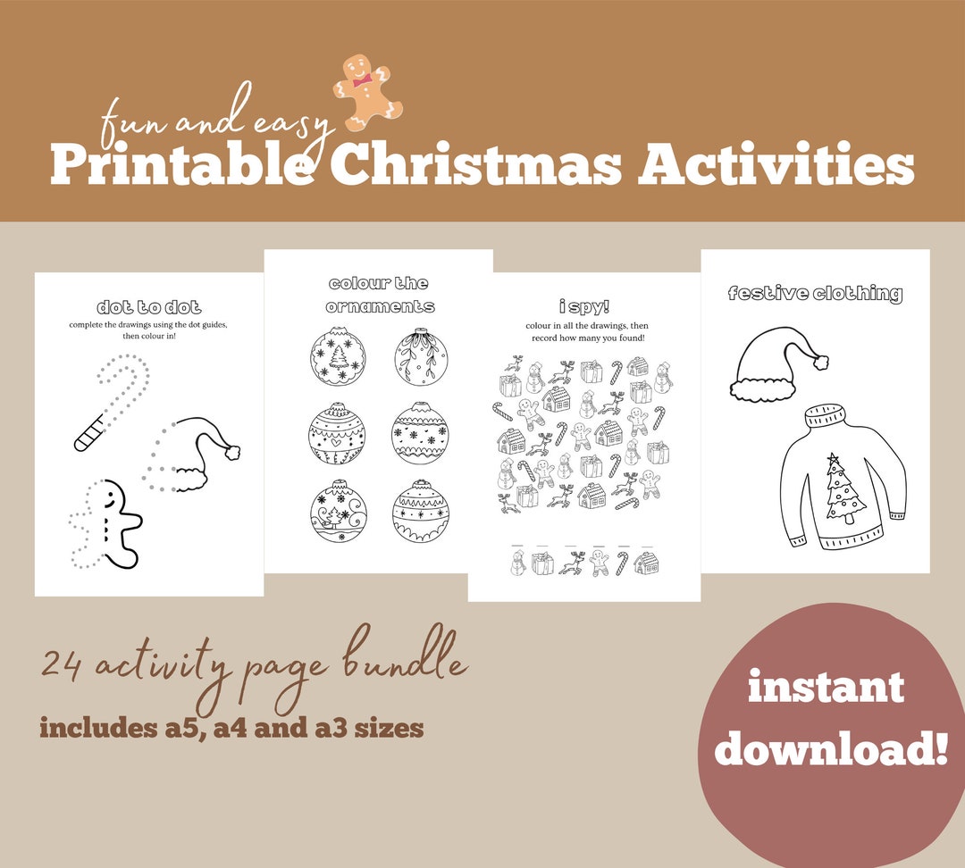 24 Printable CHRISTMAS Activities Pack, Colouring Pages, Xmas Activity ...