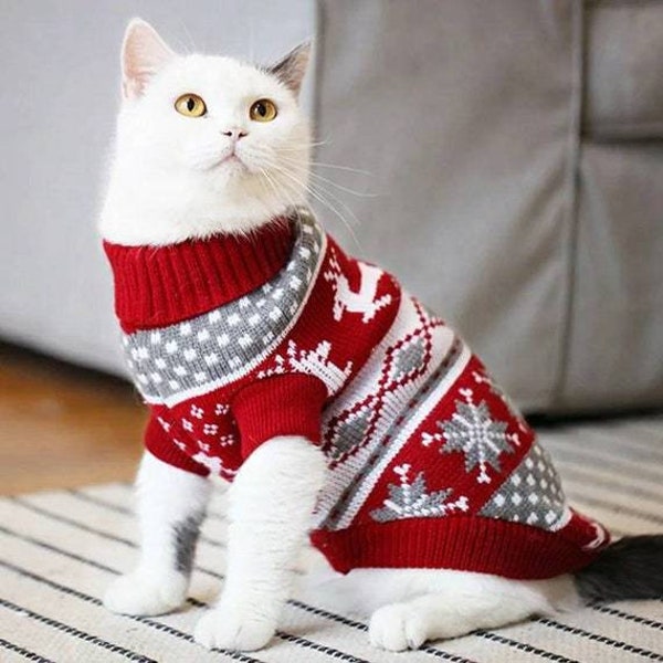 Suéter navideño para gato, jersey, chaqueta, trajes de utilería, fotografía fotográfica, suéter para perro de Navidad, Navidad divertida y bonita