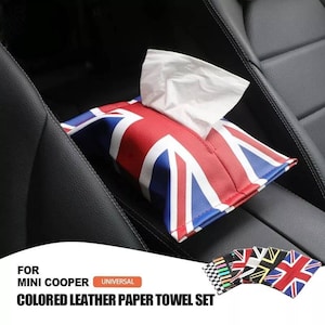 PU Leather Tissue Box Cover Pillow For Mini Cooper 2001-2023 Clubman Countryman Interior Accessories Decoration Union Jack Checker Flag