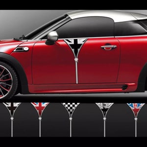 Mini Cooper Zipper Decals: Union Jack & Checkered Side Door Stickers