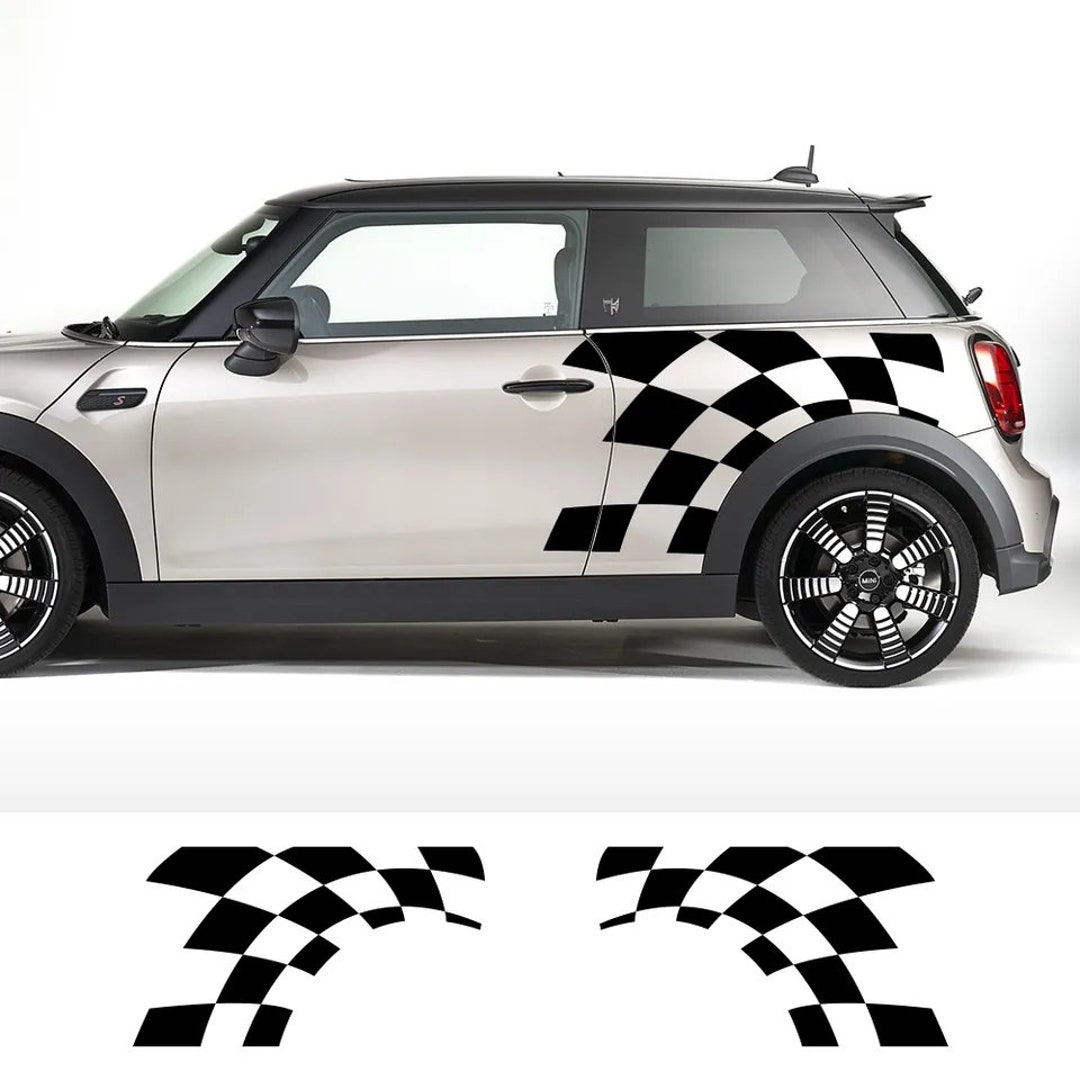 2pcs Set Checkered Flag Race Flag Side Door Decals Stickers for Mini ...