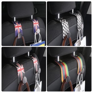 2pcs Hooks Clips Headrest Hangers For Mini Cooper 2001-2024 R50 R53 R55 R56 R60 R61 F55 F56 F60 Countryman Clubman Accessories PU Leather