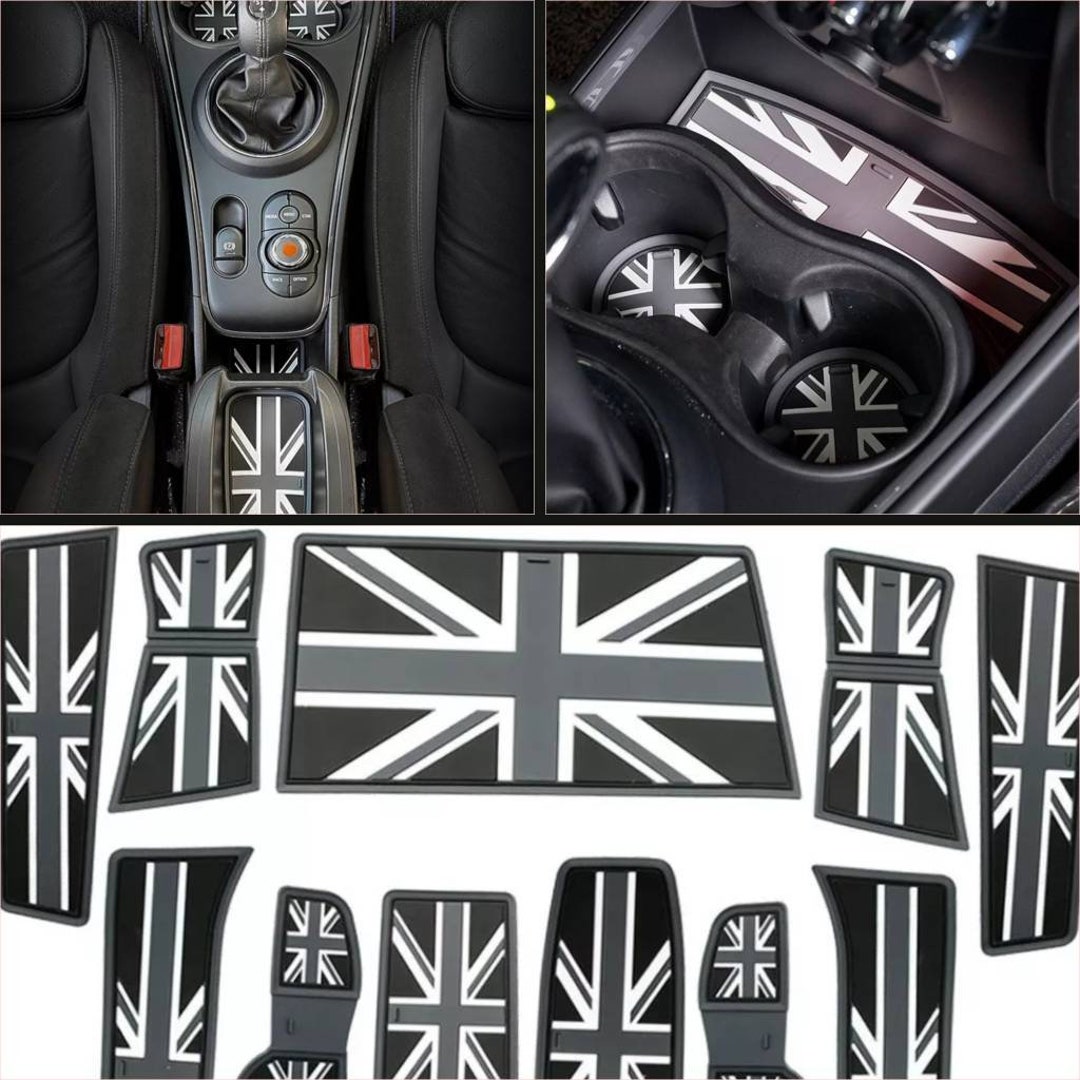 Tür Getränkehalter Nut Anti Rutsch Gummimatte Dekor Getränkehalter  Anti-Rutsch Union Jack Grau für MINI Cooper R56 R60 F56 F55 F54 F60  2007-2023 