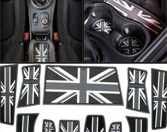 Door Cup Holder Groove Anti Slip Rubber Mat Decor Drink Holder Anti-skid  Union Jack Grey for MINI Cooper R56 R60 F56 F55 F54 F60 2007-2023