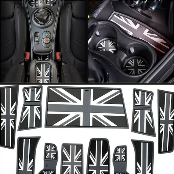 Door Cup Holder Groove Anti Slip Rubber Mat Decor Drink Holder Anti-skid  Union Jack Grey for MINI Cooper R56 R60 F56 F55 F54 F60 2007-2023 