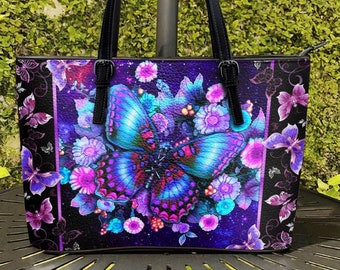 Butterfly Purple Leather Bag, Crossbody Bag, Leather Bag, Leather Tote Bag, Shopping Bag, Shoulder Bag TD_TD_TL240207Y