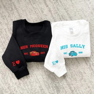 Her McQueen x His Sally Embroidered Sweatshirt, Cartoon Sweatshirts, Couple Christmas, Trending Crewneck, Christmas Gift EH525-526.H.C