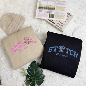 Couple Stitch And Angel Embroidered Sweatshirt, Cartoon Couple Shirt, Valentine Shirt, Trending Couple Gift, Gift For Him image 3