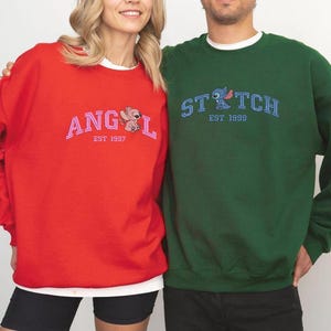 Couple Stitch And Angel Embroidered Sweatshirt, Cartoon Couple Shirt, Valentine Shirt, Trending Couple Gift, Gift For Him image 5