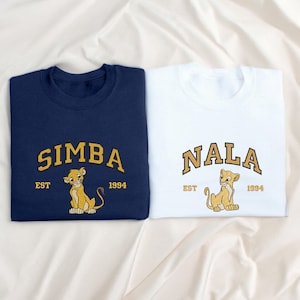 Embroidery Nala Simba Matching Shirts, Lion King Couples Shirts, Couple Shirt, Matching Valentines Shirts, Honeymoon Shirts ESH2301-2302