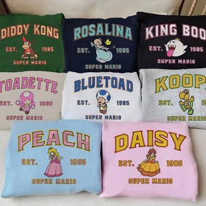 Embroidery Super Mario Characters Sweatshirt, Vintage Game Shirt, Y2k Tee, Mario Lovers Gift, Birthday Gift For Him ESH4343-4360