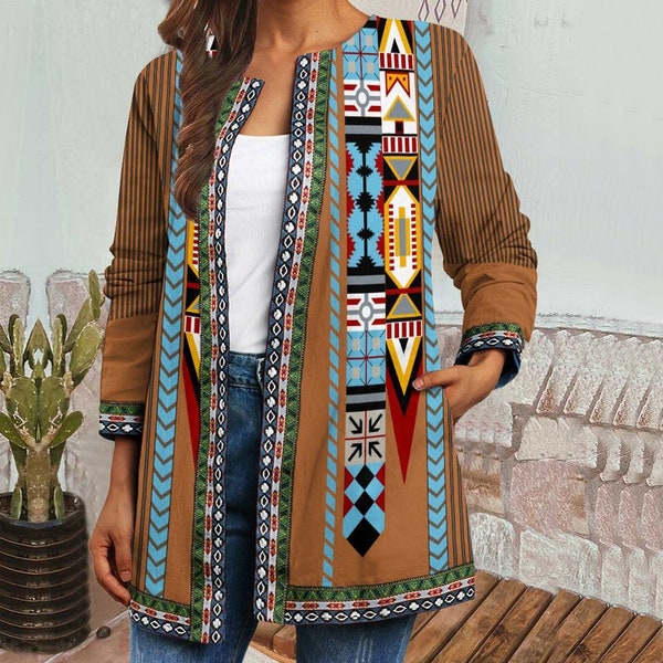 Native American Plus Size Jacket, Long Sleeves Jacket, Women Coat, Women Clothing, Gift for women, Women Jacket TD_HN210705M