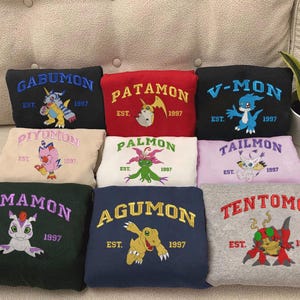 Embroidery Anime Characters Sweatshirt, Digital Monsters Embroidered Shirt, Embroidered Shirt , Anime Gift For Him ESH1250-1258