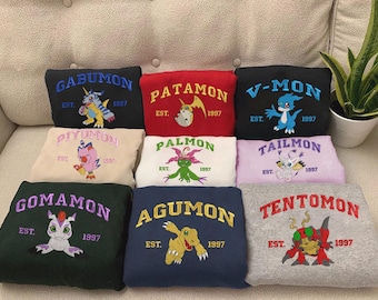 Sudadera con personajes de anime bordados, camiseta bordada de monstruos digitales, camiseta bordada, regalo de anime para él