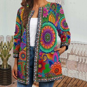 Colorful Flower Plus Size Jacket, Coat, Long Sleeves Jacket, Women Coat, Women Clothing, Gift for women, Women Jacket TD_HN190701M