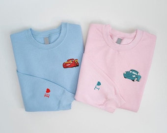 Cars McQueen x Sally Embroidered Sweatshirt, Cartoon Sweatshirts, Couple Christmas, Trending Crewneck, Christmas Gift