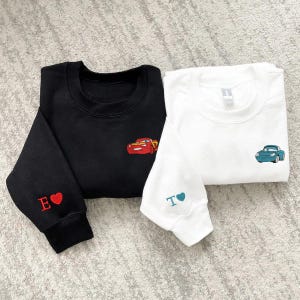 Cars McQueen x Sally Embroidered Sweatshirt, Cartoon Sweatshirts, Couple Christmas, Trending Crewneck, Christmas Gift EH267-268.L.H.C