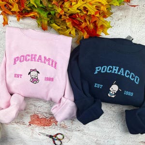 Pochacco and Friends Embroidered Sweatshirt, Cartoon Couple Shirts, Trending Crewneck, Valentine Gift, Valentine Couple ESH2320-2350